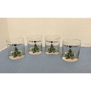 VTG Holiday by Montgomery Wards Christmas Tree Old‎ Fashion Glasses - Set of 4
